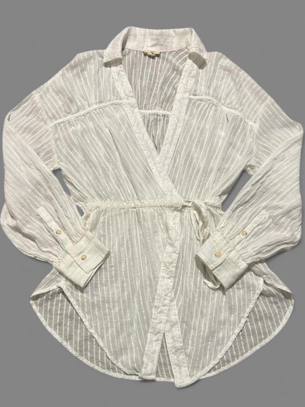 EUC XS Anthropologie Pilcro Long-Sleeve Wrap Tunic Blouse Collared Shirt White